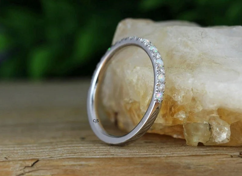 Opal & Diamond Band Ring – 2mm Stone Size | Minimal Luxury Jewelry