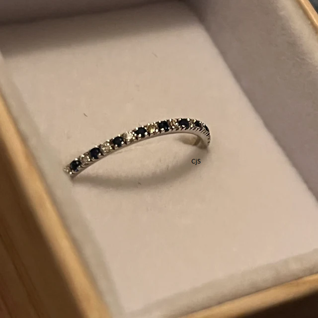 Diamond & Blue Sapphire Band Ring | 2mm Gemstone Wedding & Stackable Ring